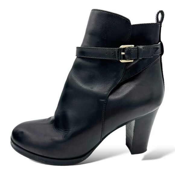 J.CREW Ankle Boots Platform Sz. 9 Black Leather Belted Made in ITALY Women's 10‎ - Picture 1 of 12